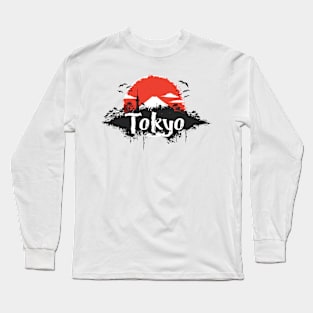Distressed Tokyo fuji san backdrop painting style Long Sleeve T-Shirt